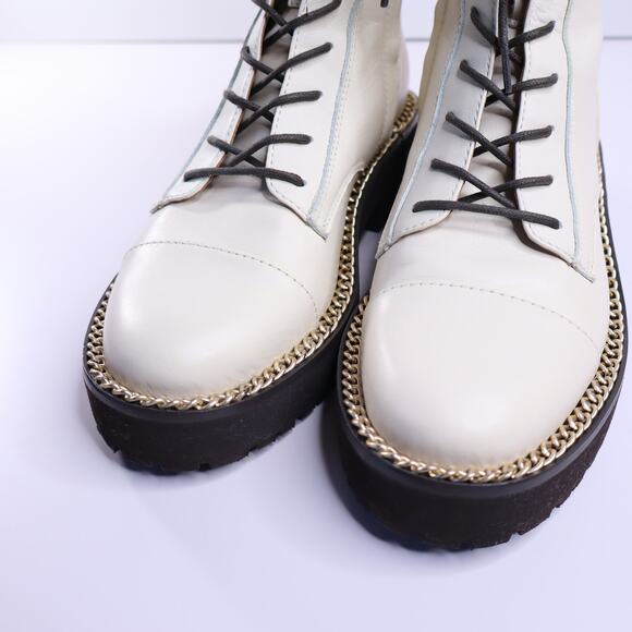 SAM EDELMAN Lenley Combat Boots Modern Ivory Chain Trim Lace Up Women's 6 - Picture 5 of 10